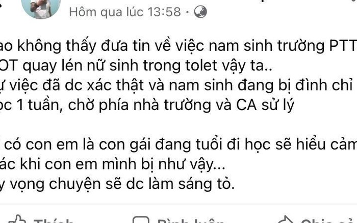 Nam sinh Trường THPT Giồng Ông Tố quay lén trong nhà vệ sinh nữ